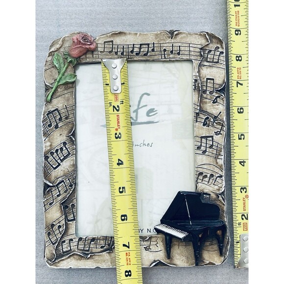 VTG Rustic Piano Roses Music Notes Resin Picture Frame 5"x7" Photo Holder - Picture 7 of 8